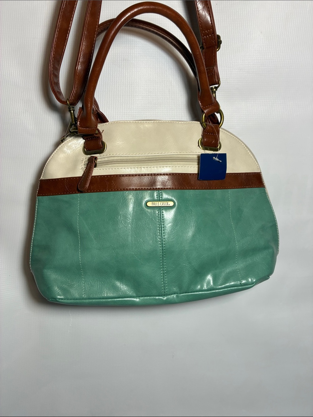 Falls Creek Mint, Cream & Brown Leather Satchel